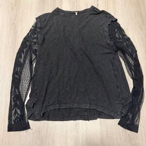 Free People Black Lace Sleeve Top